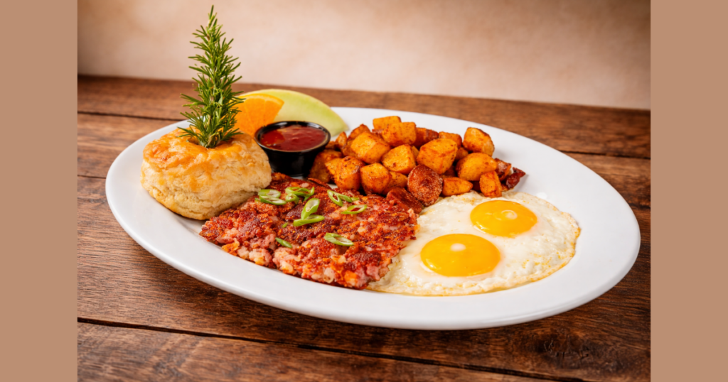 Old school corned beef hash breakfast on our spring limited time only menu at Hash House A Go Go Orlando Winter Garden